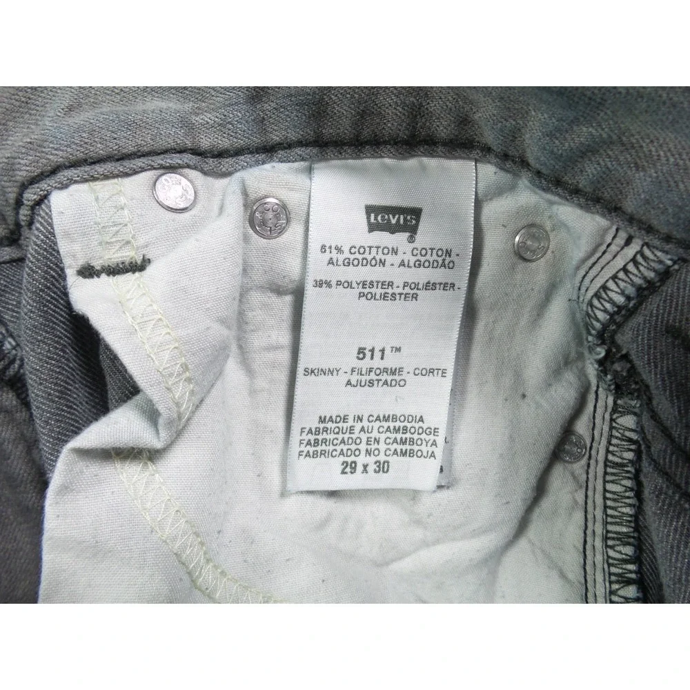 Levis Jeans Mens Size 29 x 30 Gray‎ Denim 511 Skinny Fit Straight Leg Stretch